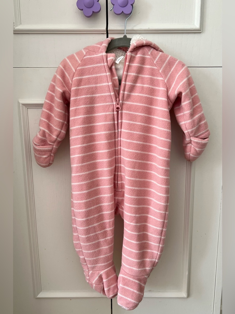 3-6 month Old Navy pink baby bunting cozy teddy bear onesie